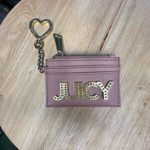 Juicy Couture Pink Card Holder Wallet w/ Heart Keychain